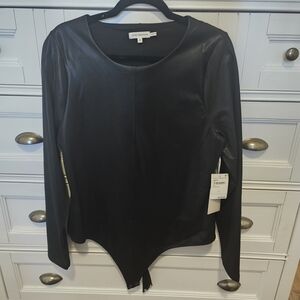 Good American Black Faux Leather Bodysuit
